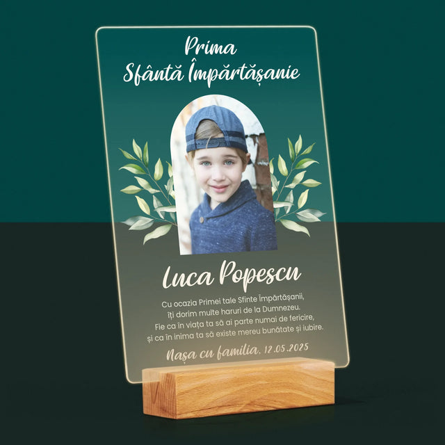 Fotografie Si Semnătură: Felicitări Cu Ocazia Primei Sfinte Împărtășanii - Imprimare Pe Sticlă Acrilică (Verticală)