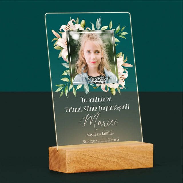 Fotografie Si Semnătură: Pentru Sărbătorirea Primei Împărtășiri - Imprimare Pe Sticlă Acrilică (Verticală)