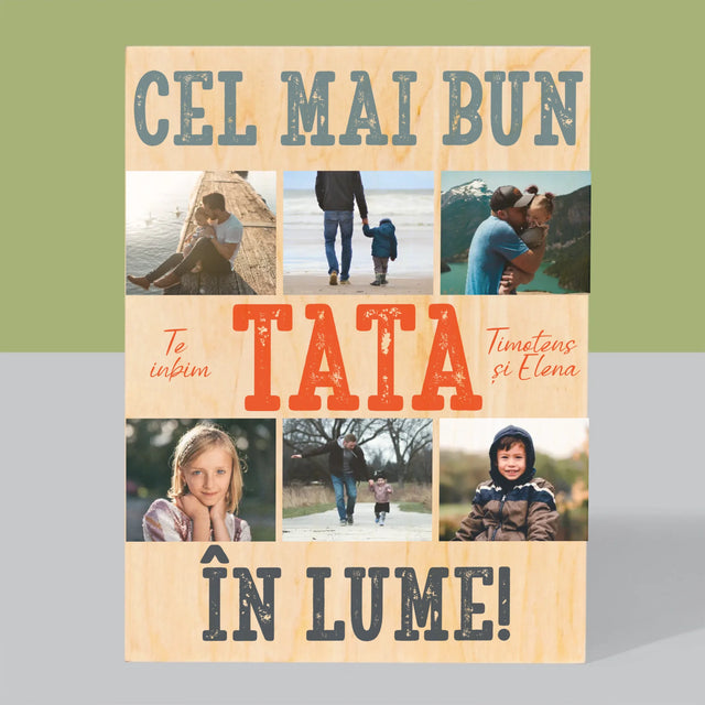 Colaj De Fotografii: Cel Mai Bun Tată Din Lume Fotografii - Imprimare Pe Lemn ( Verticală)
