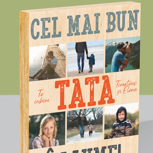 Colaj De Fotografii: Cel Mai Bun Tată Din Lume Fotografii - Imprimare Pe Lemn ( Verticală)