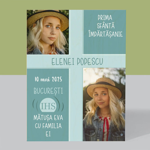 Colaj De Fotografii: Prima Sfântă Împărtășanie - Imprimare Pe Lemn ( Verticală)