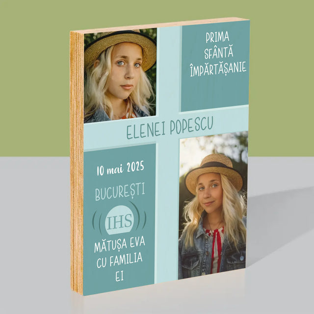 Colaj De Fotografii: Prima Sfântă Împărtășanie - Imprimare Pe Lemn ( Verticală)
