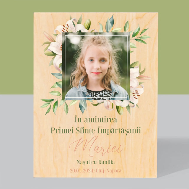 Fotografie Si Semnătură: Pentru Sărbătorirea Primei Împărtășiri - Imprimare Pe Lemn ( Verticală)