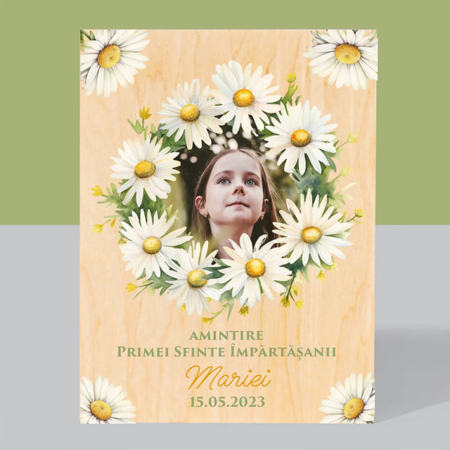 Fotografie Si Semnătură: Margaretele Amintire De La Sfânta Împărtășanie - Imprimare Pe Lemn ( Verticală)