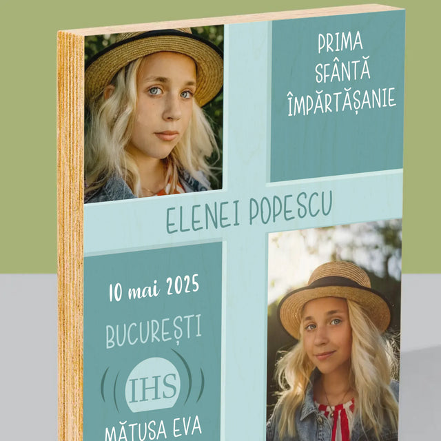 Colaj De Fotografii: Prima Sfântă Împărtășanie - Imprimare Pe Lemn ( Verticală)