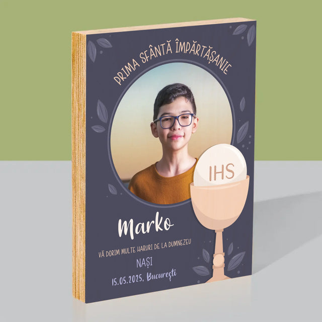 Fotografie Si Semnătură: Prima Sfântă Împărtășanie - Imprimare Pe Lemn ( Verticală)