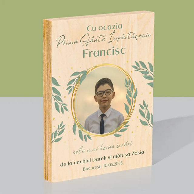 Fotografie Si Semnătură: Cu Ocazia Primei Sfinte Împărtășanii - Imprimare Pe Lemn ( Verticală)
