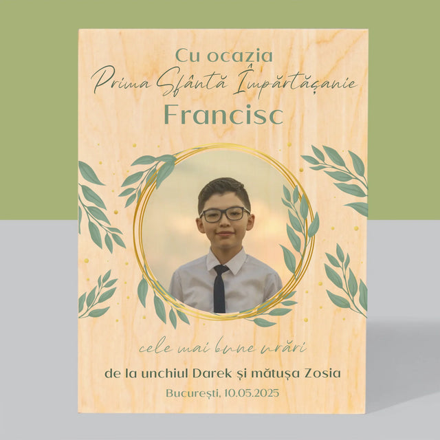 Fotografie Si Semnătură: Cu Ocazia Primei Sfinte Împărtășanii - Imprimare Pe Lemn ( Verticală)