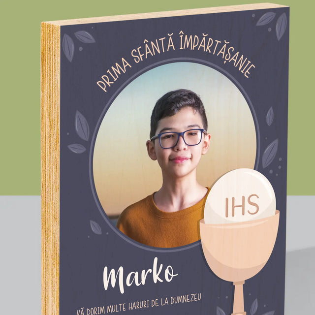 Fotografie Si Semnătură: Prima Sfântă Împărtășanie - Imprimare Pe Lemn ( Verticală)