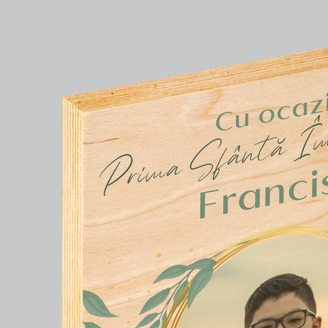 Fotografie Si Semnătură: Cu Ocazia Primei Sfinte Împărtășanii - Imprimare Pe Lemn ( Verticală)