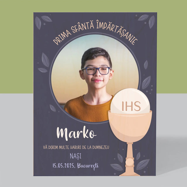 Fotografie Si Semnătură: Prima Sfântă Împărtășanie - Imprimare Pe Lemn ( Verticală)