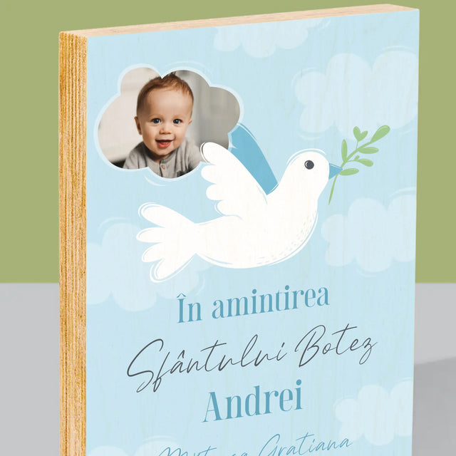 Fotografie Si Semnătură: În Amintirea Sfântului Botez Porumbei - Imprimare Pe Lemn ( Verticală)