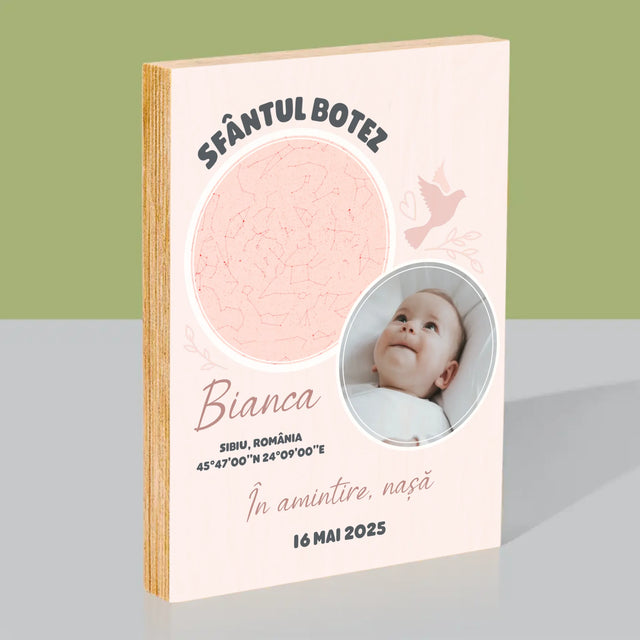 Harta Stelelor: Botez - Imprimare Pe Lemn ( Verticală)