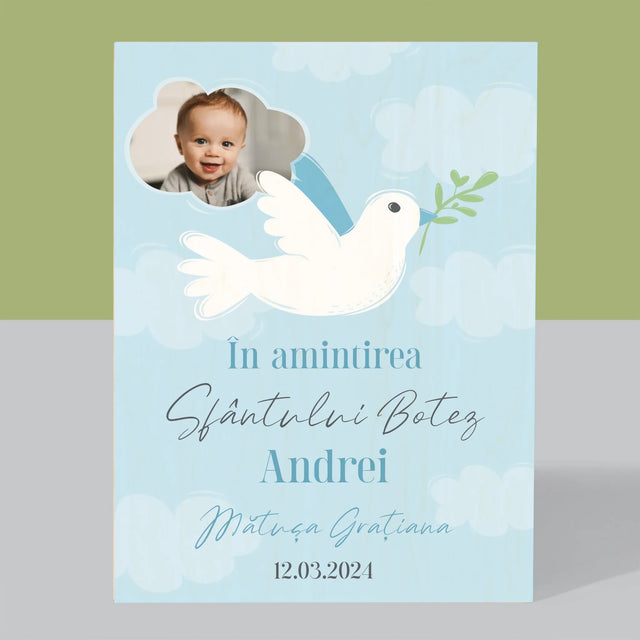 Fotografie Si Semnătură: În Amintirea Sfântului Botez Porumbei - Imprimare Pe Lemn ( Verticală)