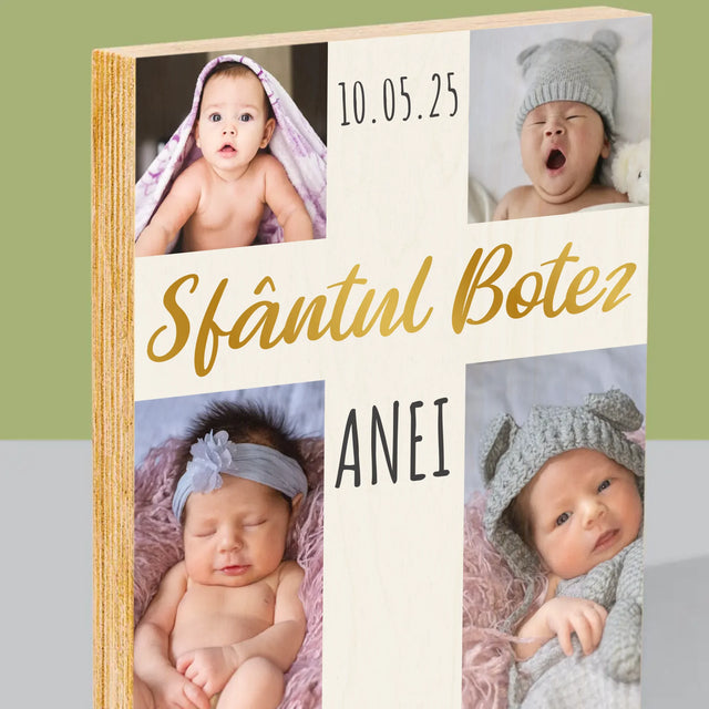 Colaj De Fotografii: Botez Sfânta Cruce - Imprimare Pe Lemn ( Verticală)