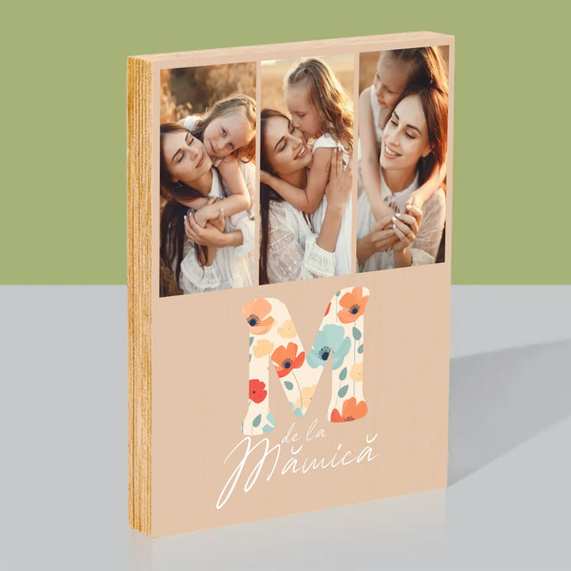 Colaj De Fotografii: M De La Mămică - Imprimare Pe Lemn ( Verticală)