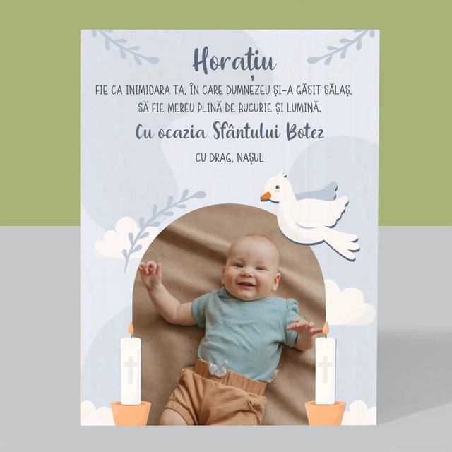 Fotografie Si Semnătură: Cu Ocazia Sfântului Botez, Vă Dorim - Imprimare Pe Lemn ( Verticală)