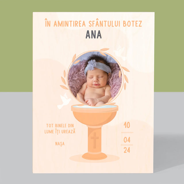 Fotografie Si Semnătură: În Amintirea Sfântului Botez - Imprimare Pe Lemn ( Verticală)