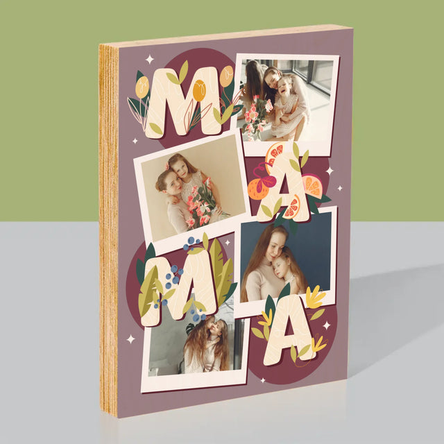 Colaj De Fotografii: Litere Mama - Imprimare Pe Lemn ( Verticală)