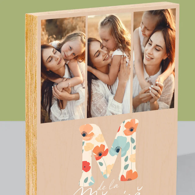 Colaj De Fotografii: M De La Mămică - Imprimare Pe Lemn ( Verticală)