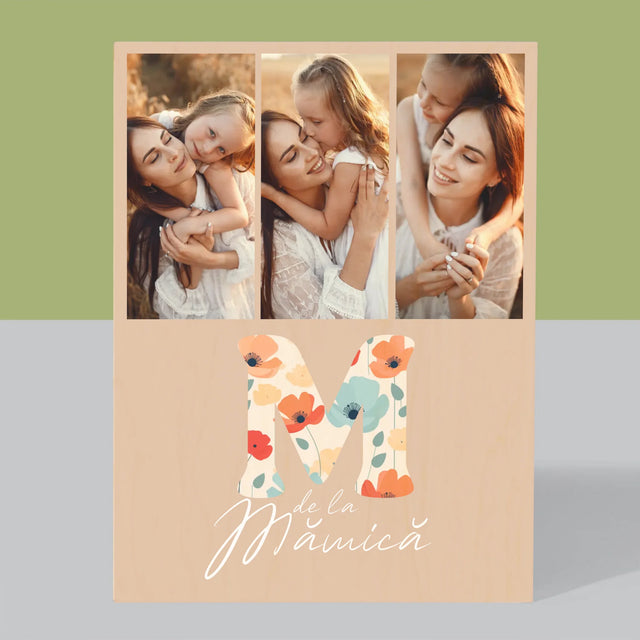 Colaj De Fotografii: M De La Mămică - Imprimare Pe Lemn ( Verticală)