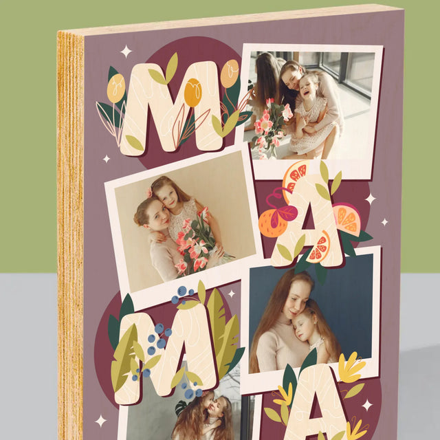 Colaj De Fotografii: Litere Mama - Imprimare Pe Lemn ( Verticală)