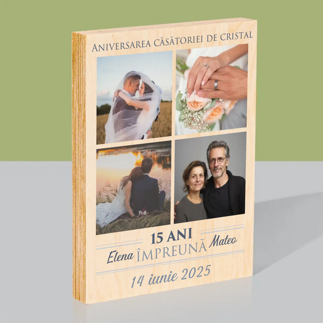 Colaj De Fotografii: 15 Ani Împreună - Imprimare Pe Lemn ( Verticală)