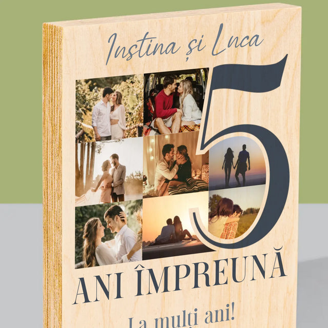 Colaj De Fotografii: 5 Ani Împreună - Imprimare Pe Lemn ( Verticală)