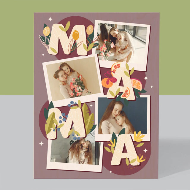 Colaj De Fotografii: Litere Mama - Imprimare Pe Lemn ( Verticală)