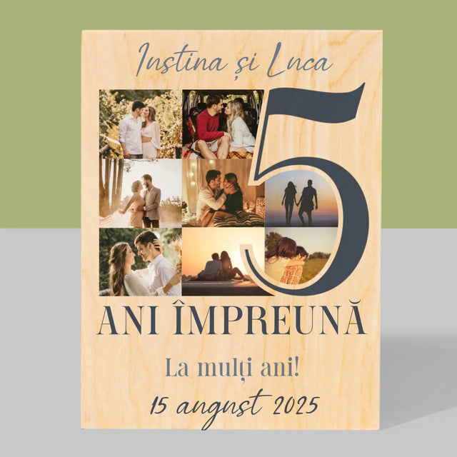 Colaj De Fotografii: 5 Ani Împreună - Imprimare Pe Lemn ( Verticală)