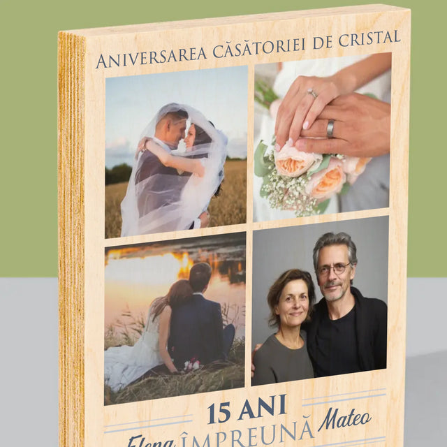 Colaj De Fotografii: 15 Ani Împreună - Imprimare Pe Lemn ( Verticală)