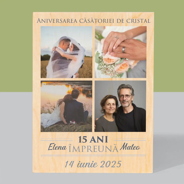 Colaj De Fotografii: 15 Ani Împreună - Imprimare Pe Lemn ( Verticală)