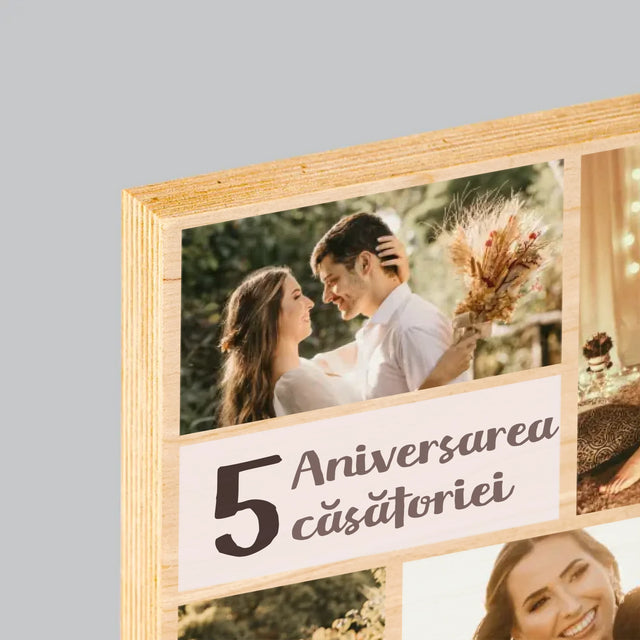 Colaj De Fotografii: A 5-A Aniversare A Nunții - Imprimare Pe Lemn ( Verticală)