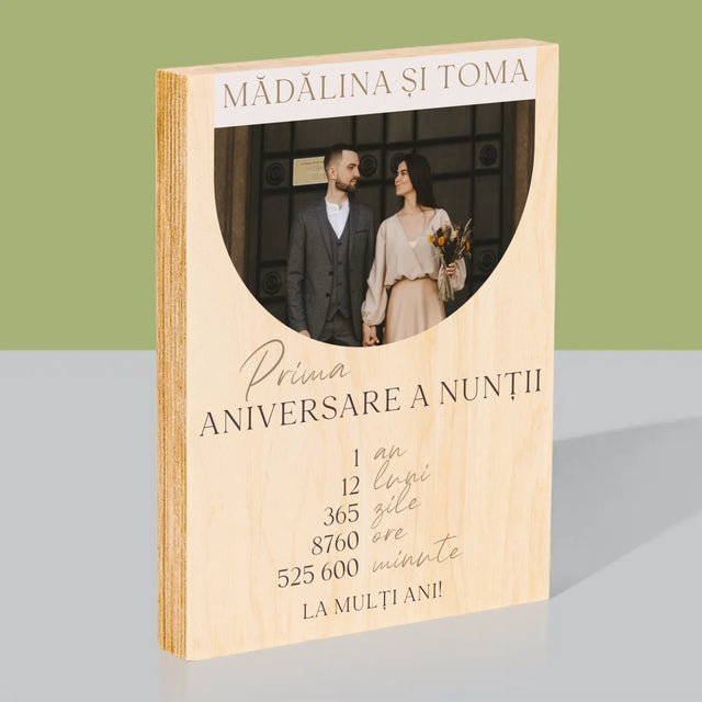 Fotografie Si Semnătură: Prima Aniversare A Nunții - Imprimare Pe Lemn ( Verticală)