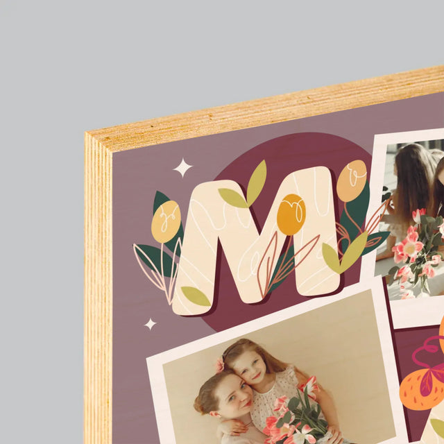 Colaj De Fotografii: Litere Mama - Imprimare Pe Lemn ( Verticală)