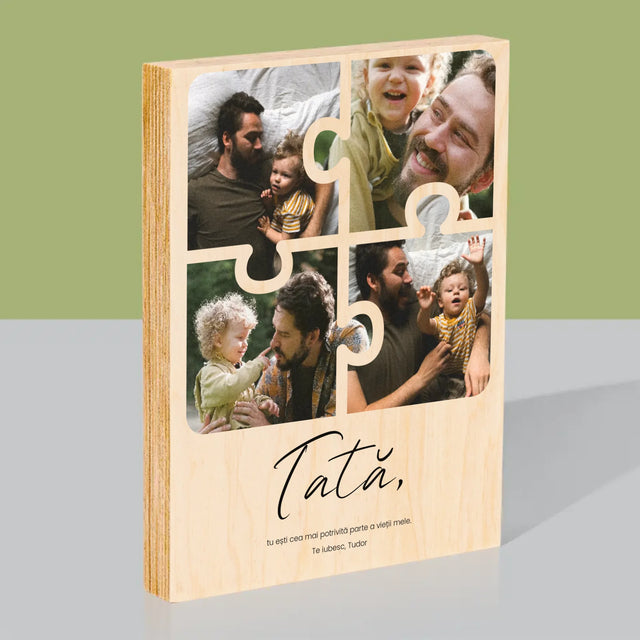 Colaj De Fotografii: Puzzle Fotografie Pentru Tata - Imprimare Pe Lemn ( Verticală)