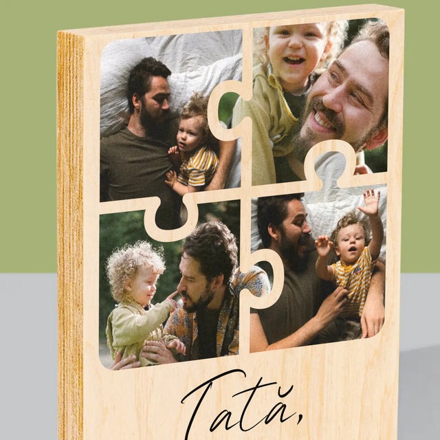 Colaj De Fotografii: Puzzle Fotografie Pentru Tata - Imprimare Pe Lemn ( Verticală)