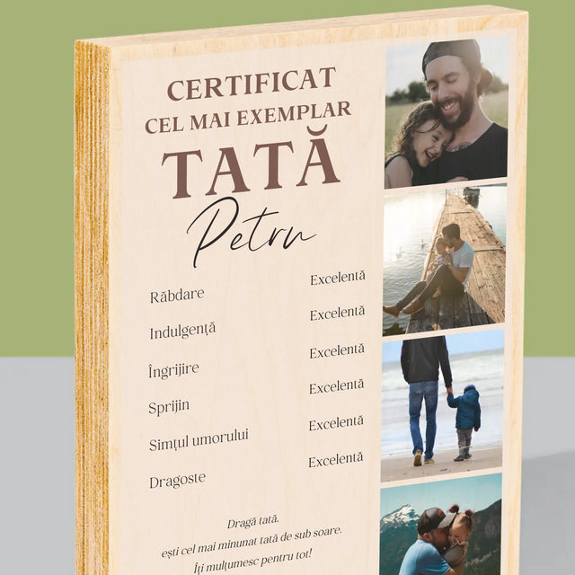 Colaj De Fotografii: Certificat De Tată Exemplar - Imprimare Pe Lemn ( Verticală)