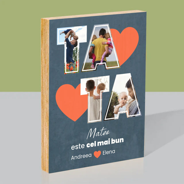 Colaj De Fotografii: Tata Este Cel Mai Bun - Imprimare Pe Lemn ( Verticală)