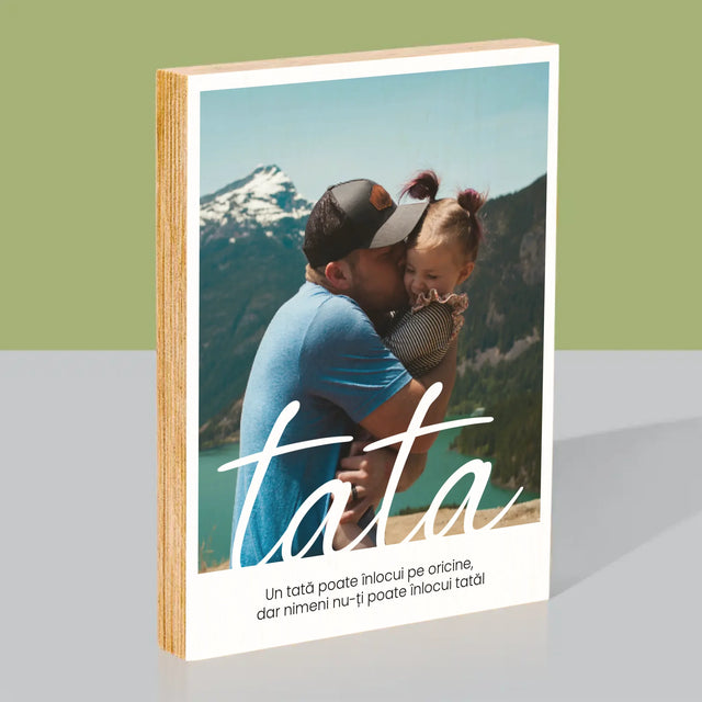 Fotografie și semnătură: Dedicație de neînlocuit pentru tată - Imprimare pe lemn | RO