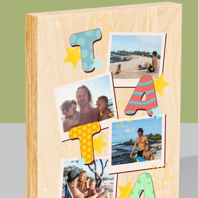 Colaj De Fotografii: Litere Tată - Imprimare Pe Lemn ( Verticală)