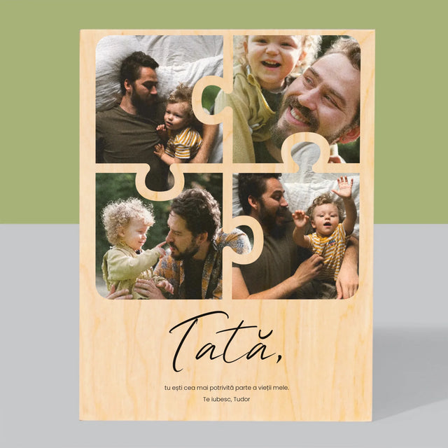 Colaj De Fotografii: Puzzle Fotografie Pentru Tata - Imprimare Pe Lemn ( Verticală)
