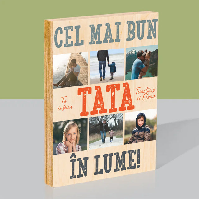 Colaj De Fotografii: Cel Mai Bun Tată Din Lume Fotografii - Imprimare Pe Lemn ( Verticală)