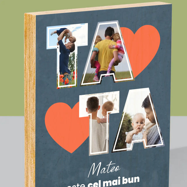 Colaj De Fotografii: Tata Este Cel Mai Bun - Imprimare Pe Lemn ( Verticală)