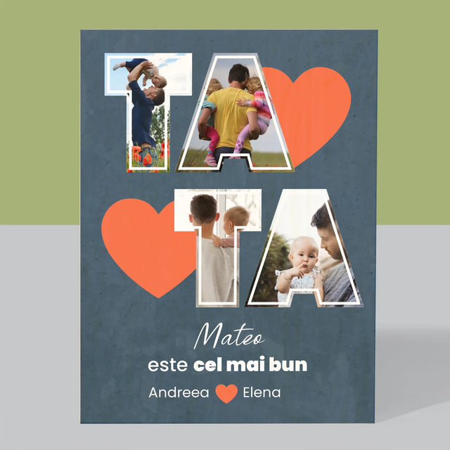 Colaj De Fotografii: Tata Este Cel Mai Bun - Imprimare Pe Lemn ( Verticală)
