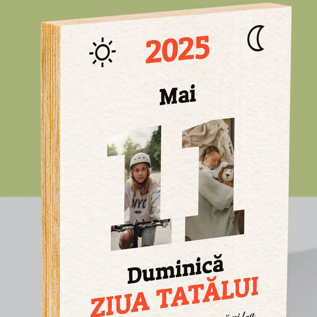 Cuvânt Din Fotografii: Felicitare Calendar Ziua Tatălui - Imprimare Pe Lemn ( Verticală)