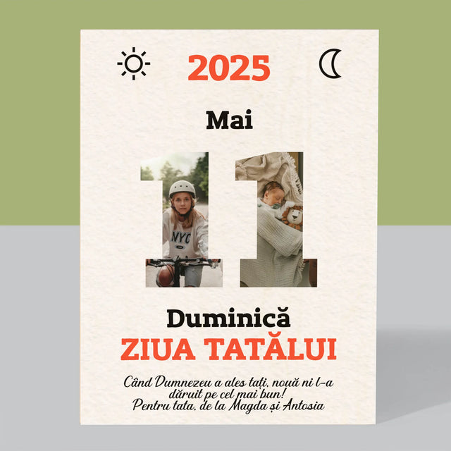 Cuvânt Din Fotografii: Felicitare Calendar Ziua Tatălui - Imprimare Pe Lemn ( Verticală)