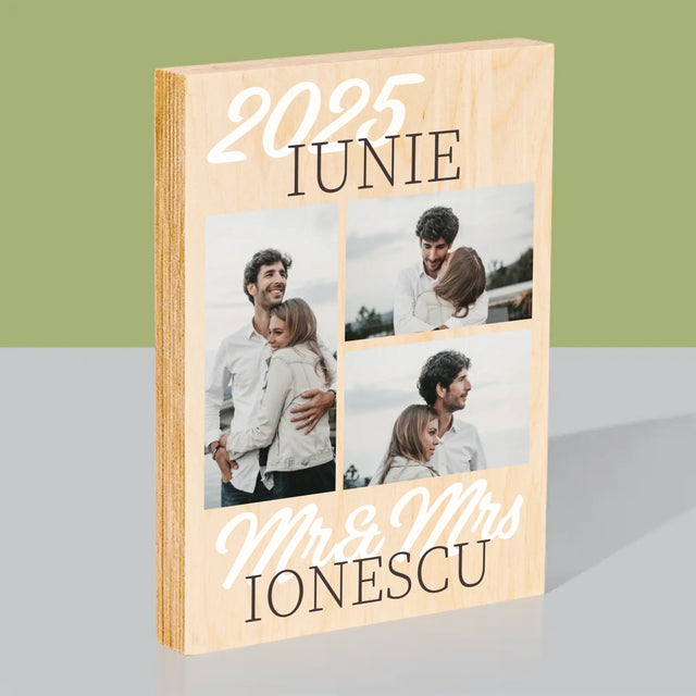 Colaj De Fotografii: Mr&Mrs Data - Imprimare Pe Lemn ( Verticală)