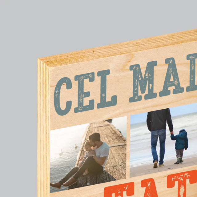 Colaj De Fotografii: Cel Mai Bun Tată Din Lume Fotografii - Imprimare Pe Lemn ( Verticală)