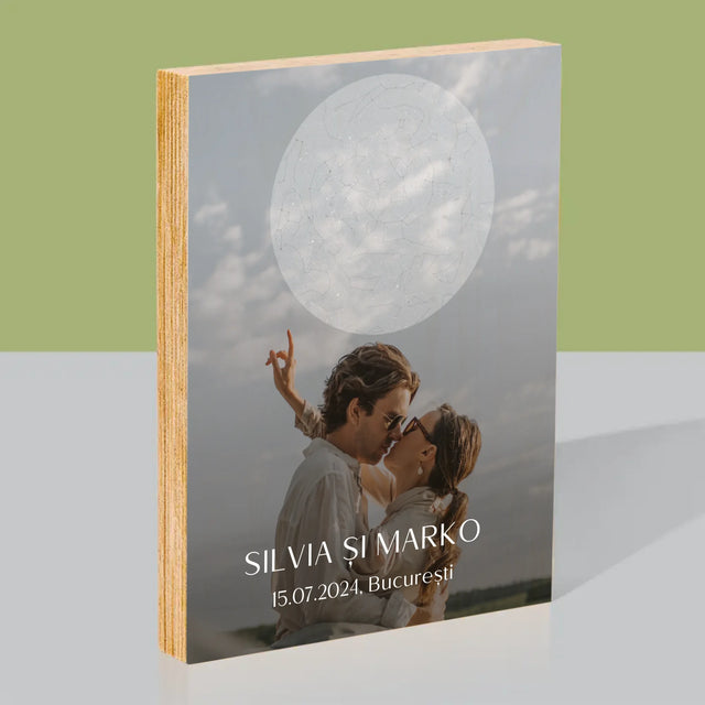 Harta Stelelor: Nunta - Imprimare Pe Lemn ( Verticală)